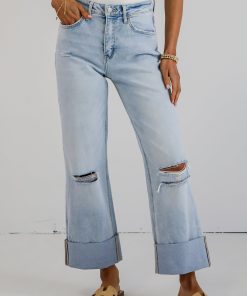 Demi Light Wash Super High-Rise Cuffed Baggy Wide Leg Jeans