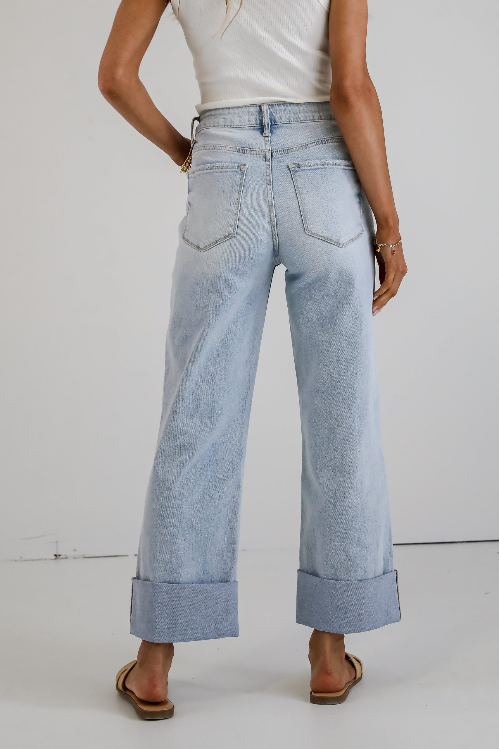 Demi Light Wash Super High-Rise Cuffed Baggy Wide Leg Jeans - Image 4