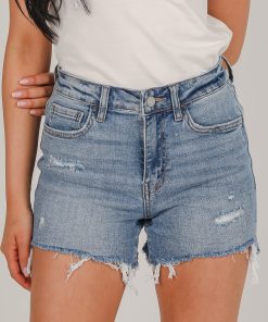 Leah Medium Wash Distressed Denim Shorts