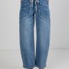 Lydia Medium Wash High-Rise Drawstring Barrel Jeans