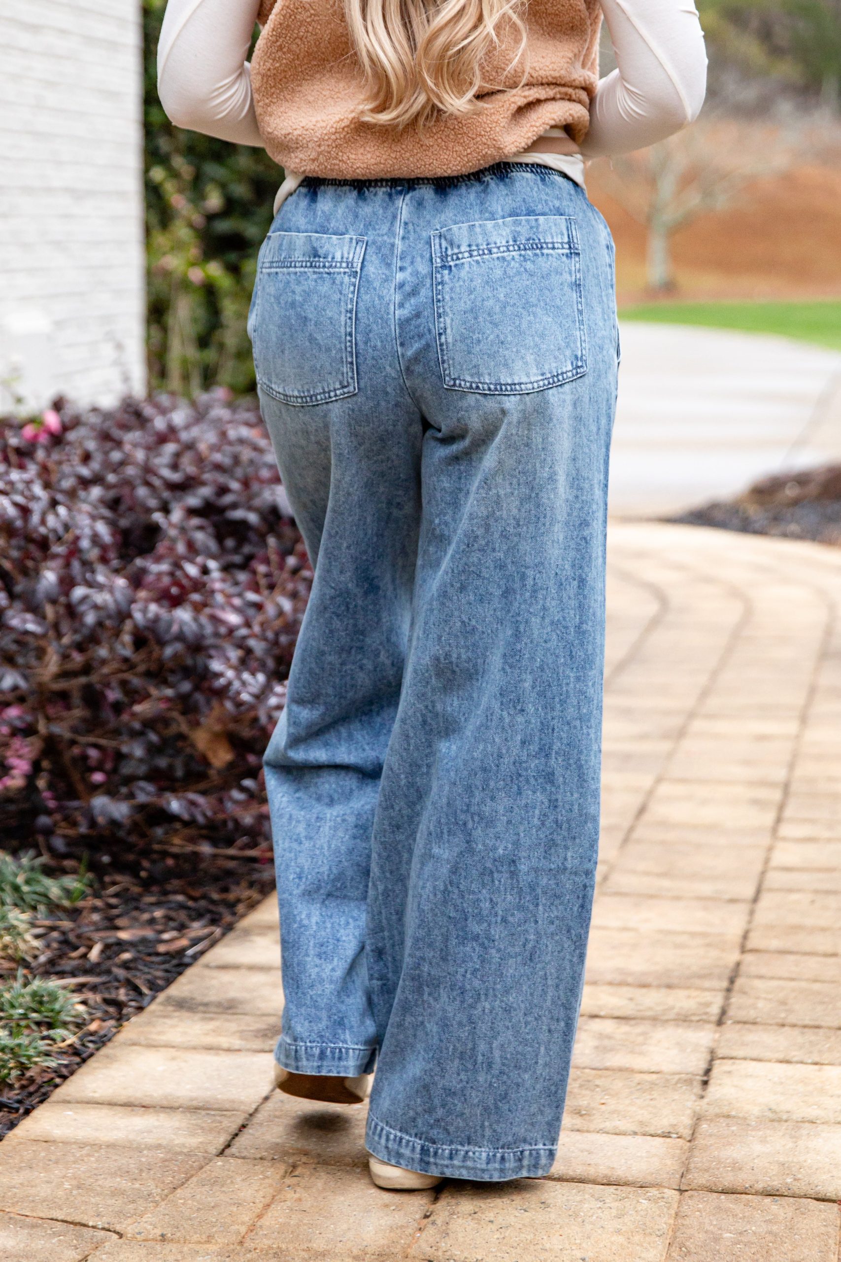 Jodie Medium Wash High-Rise Drawstring Waist Wide Leg Jeans - Image 5