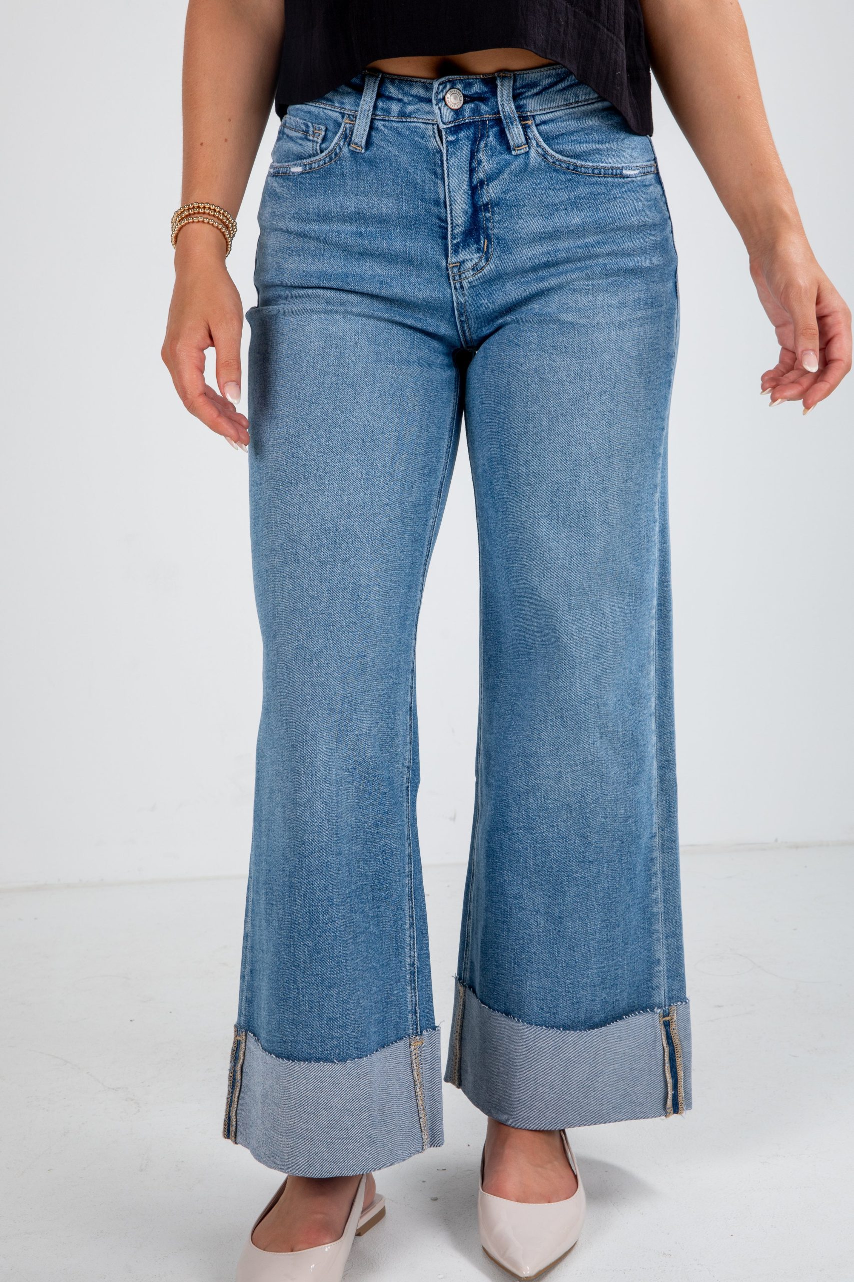 FINAL SALE - Madi Medium Wash High-Rise Cuffed Wide Leg Jeans - Image 5