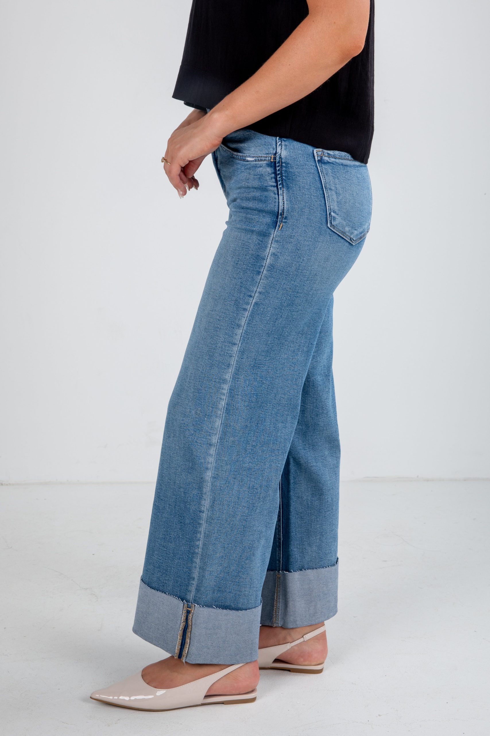 FINAL SALE - Madi Medium Wash High-Rise Cuffed Wide Leg Jeans - Image 3