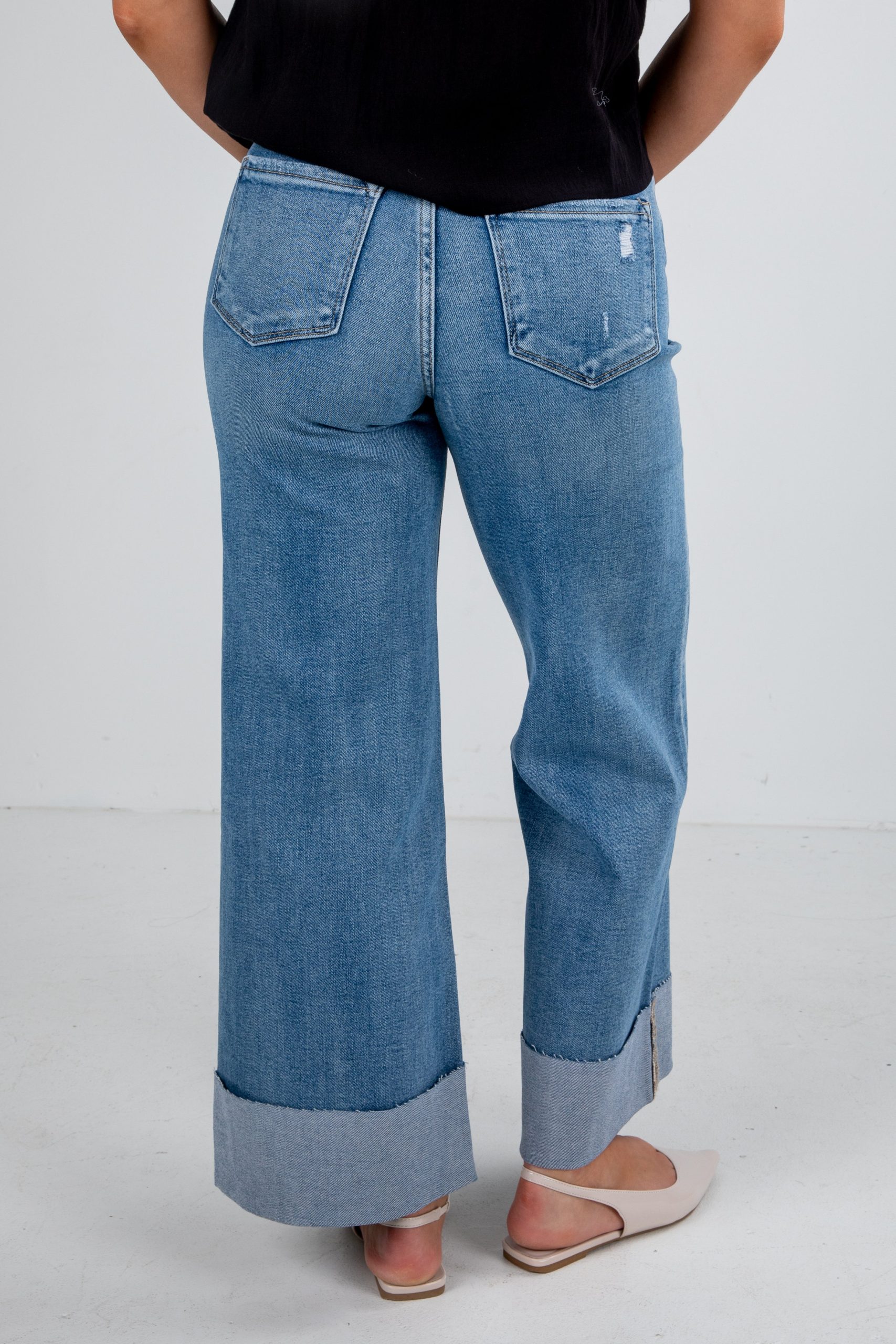 FINAL SALE - Madi Medium Wash High-Rise Cuffed Wide Leg Jeans - Image 4