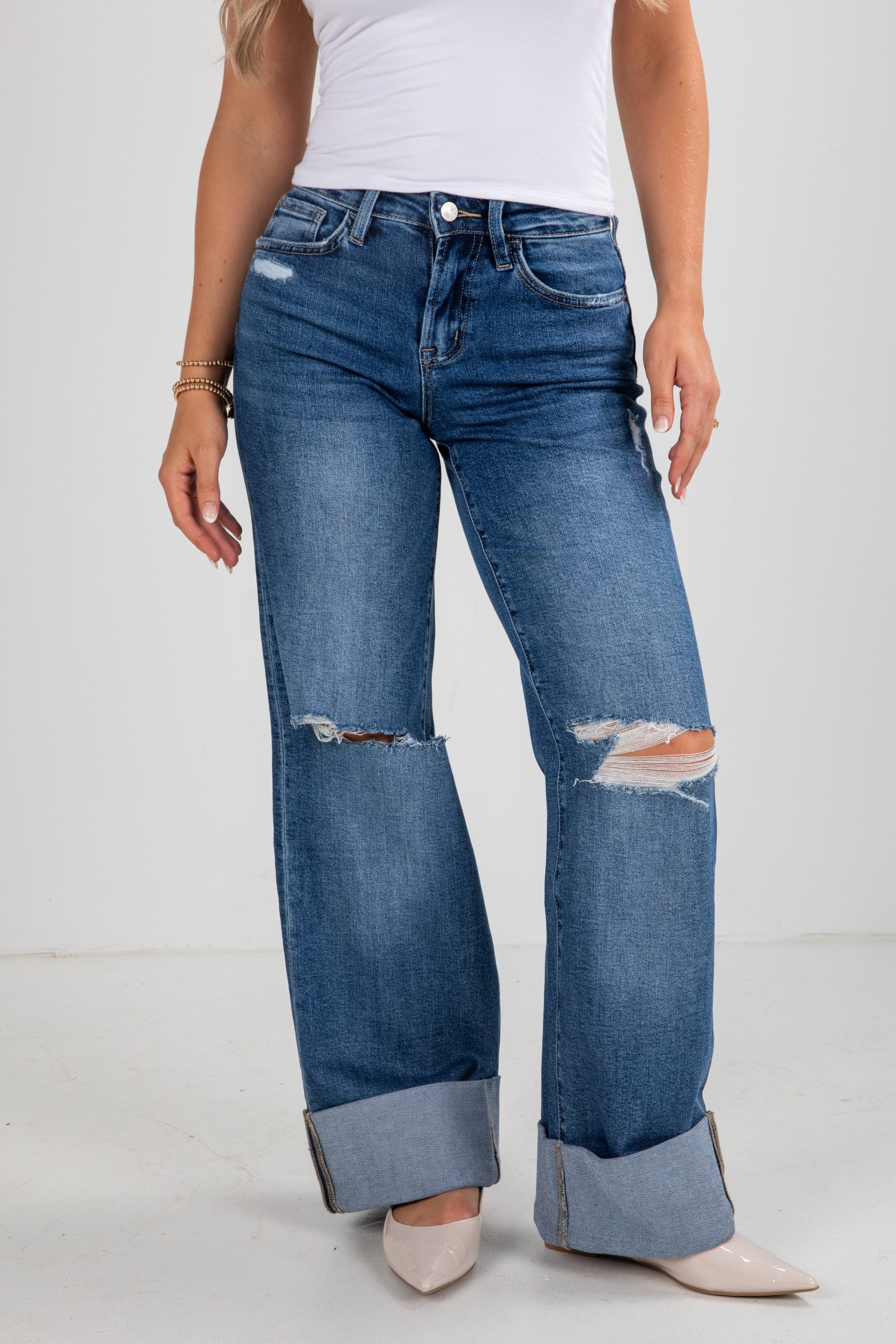 Audrey Medium Wash High-Rise Cuffed Wide Leg Jeans - Image 5