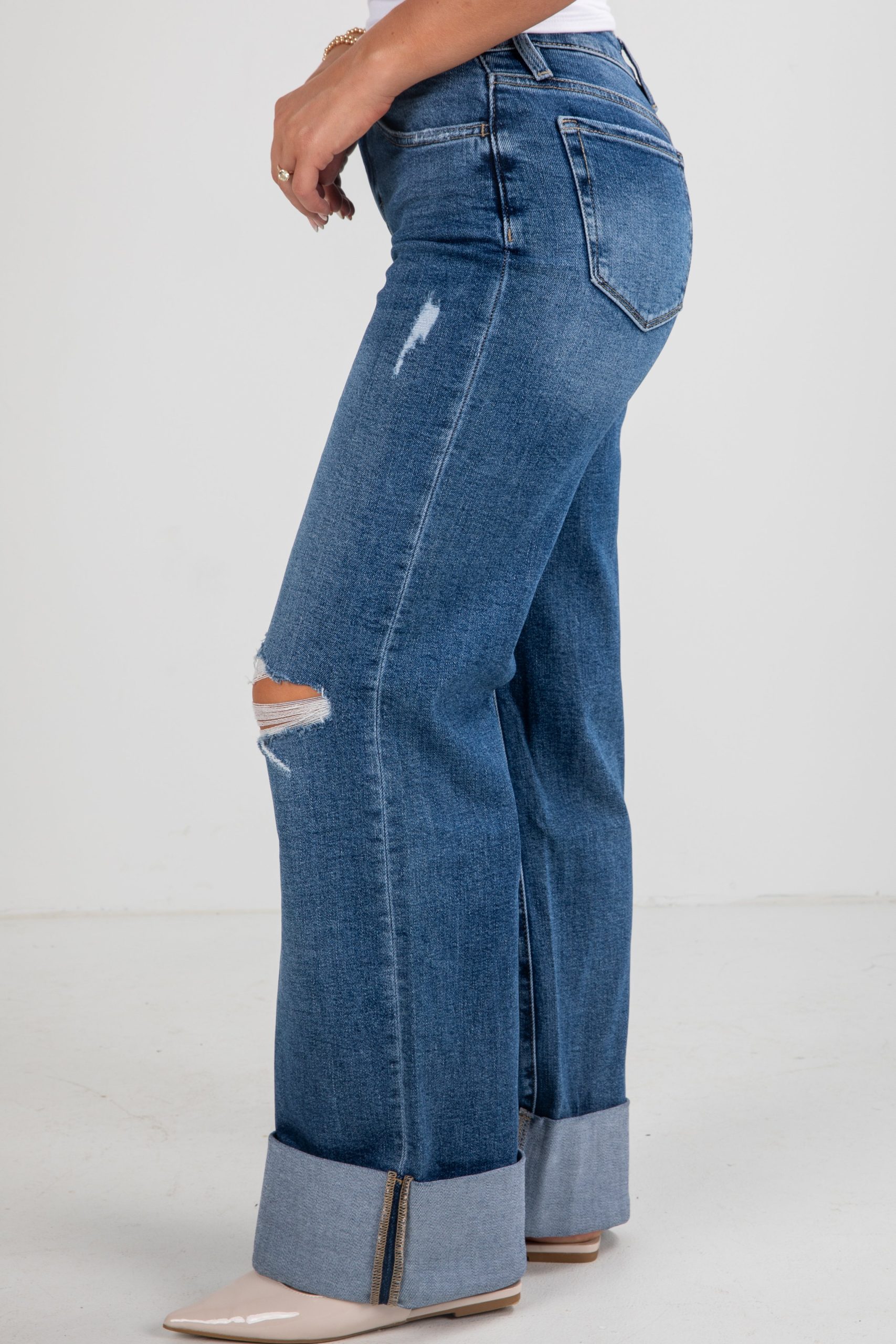 Audrey Medium Wash High-Rise Cuffed Wide Leg Jeans - Image 3