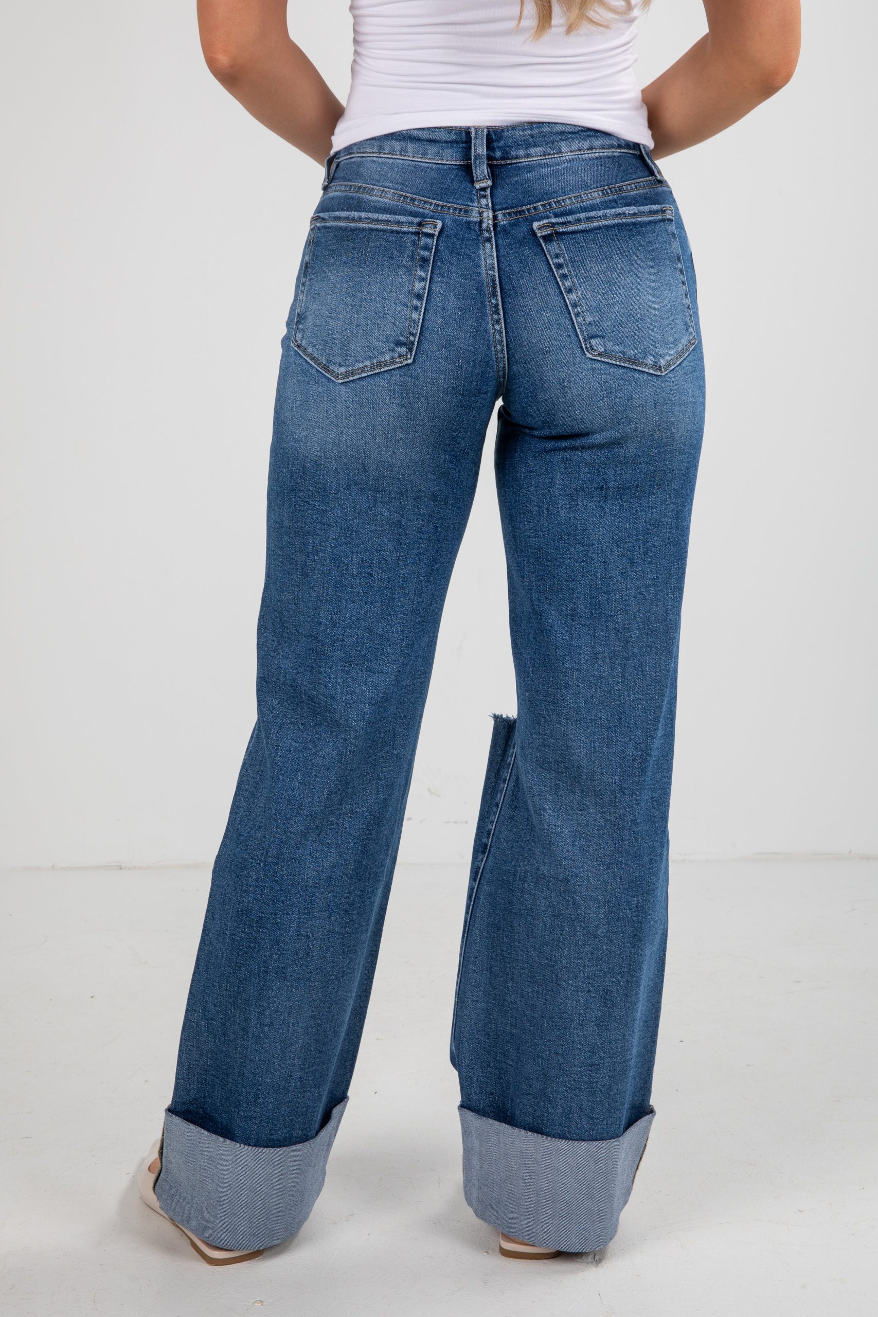 Audrey Medium Wash High-Rise Cuffed Wide Leg Jeans - Image 4