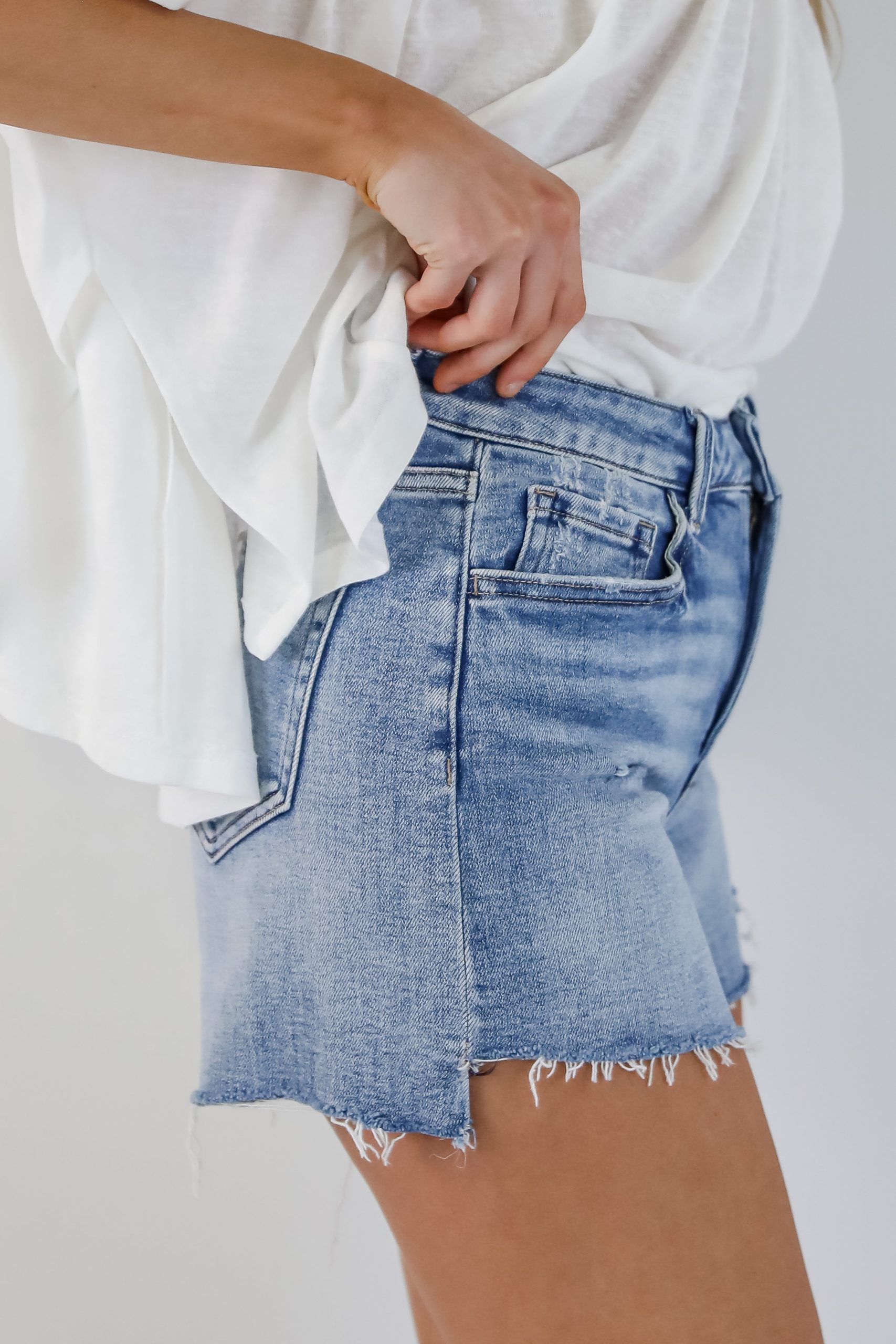 Ariana Medium Wash High-Rise Distressed Denim Shorts - Image 5