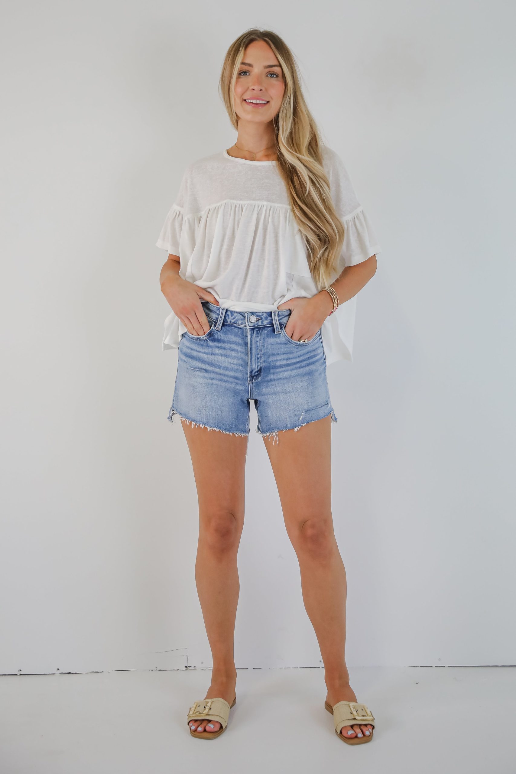 Ariana Medium Wash High-Rise Distressed Denim Shorts - Image 4