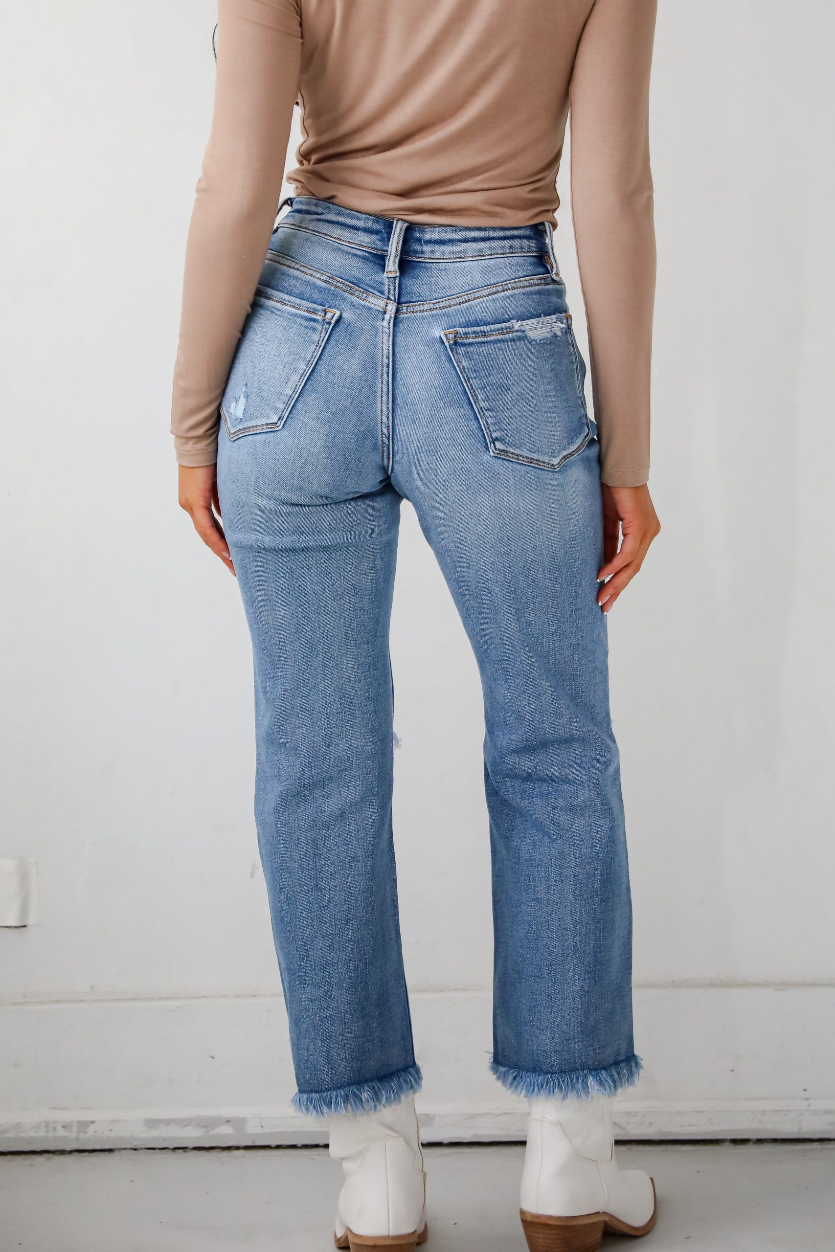 FINAL SALE - Emily Medium Wash High Rise Distressed Straight Leg Jeans - Image 4