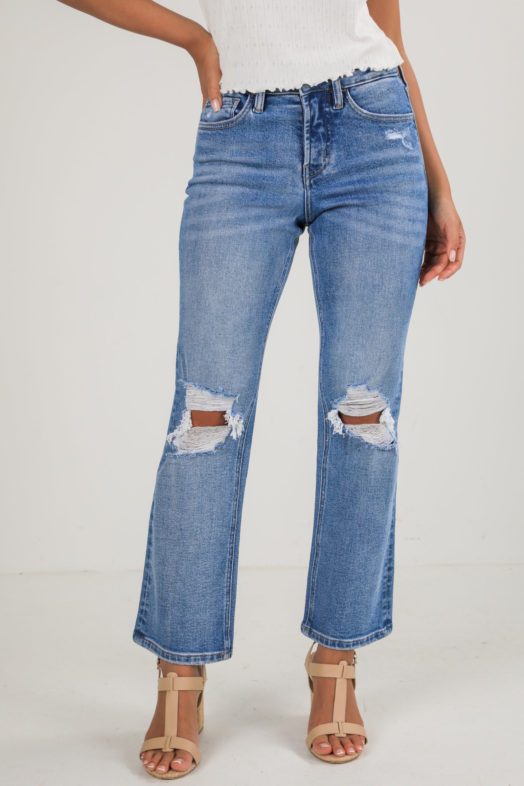 Ella Medium Wash High-Rise Distressed Straight Leg Jeans - Image 5