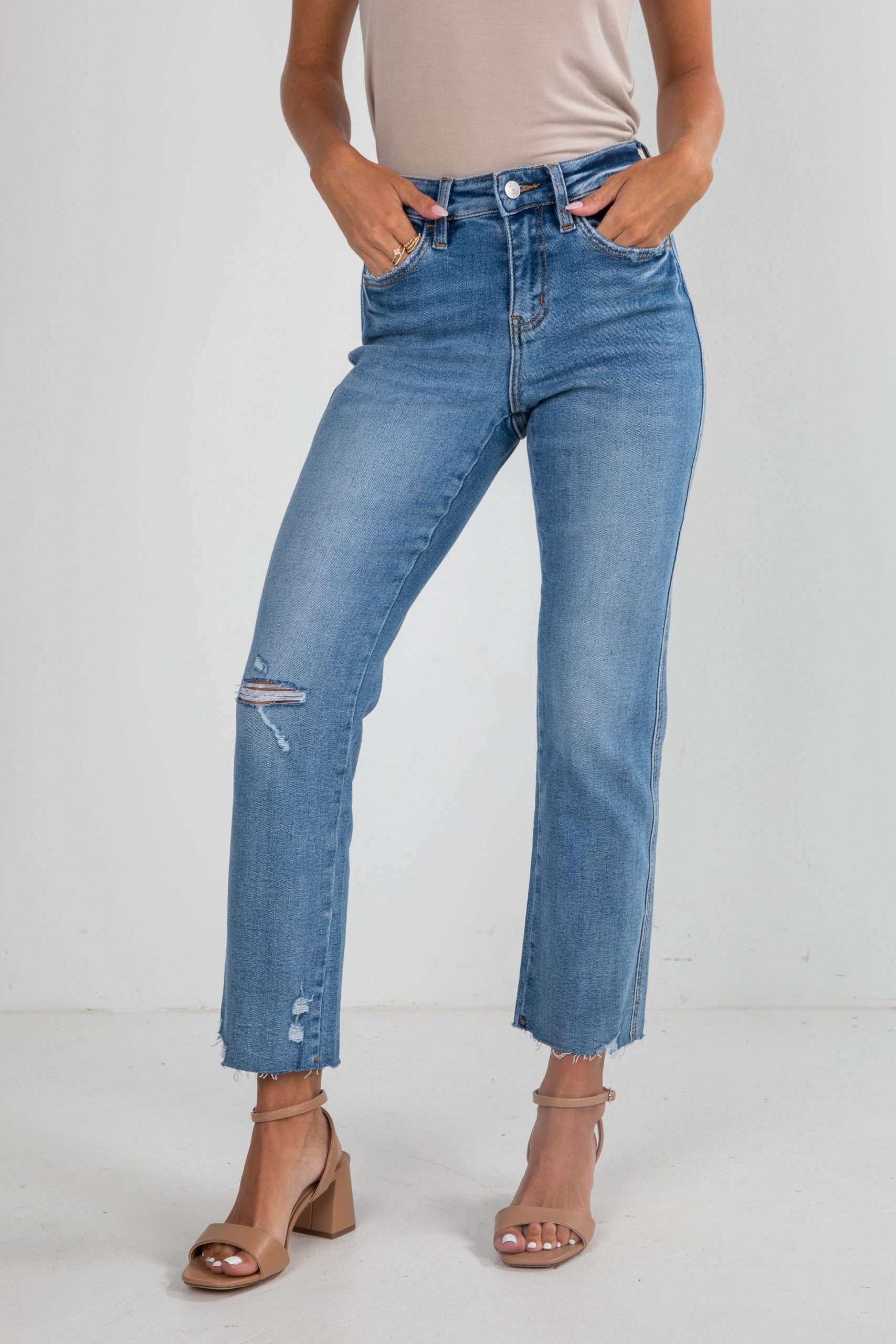 Amelia Medium Wash High-Rise Straight Leg Jeans
