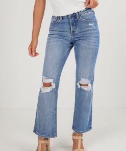 Ella Medium Wash High-Rise Distressed Straight Leg Jeans