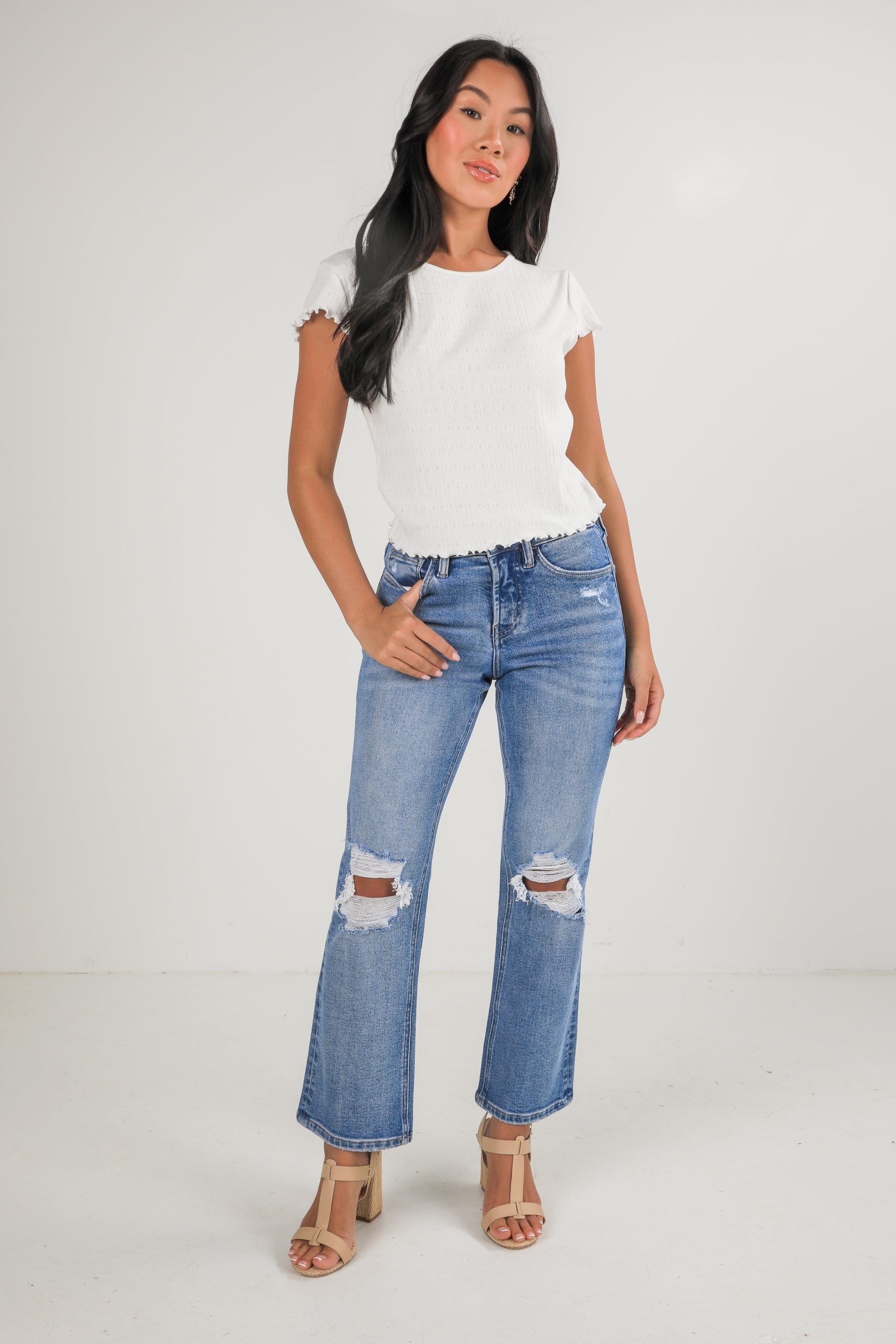 Ella Medium Wash High-Rise Distressed Straight Leg Jeans - Image 2