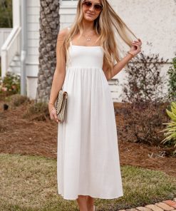 Want It All Sleeveless Off White Midi Dress