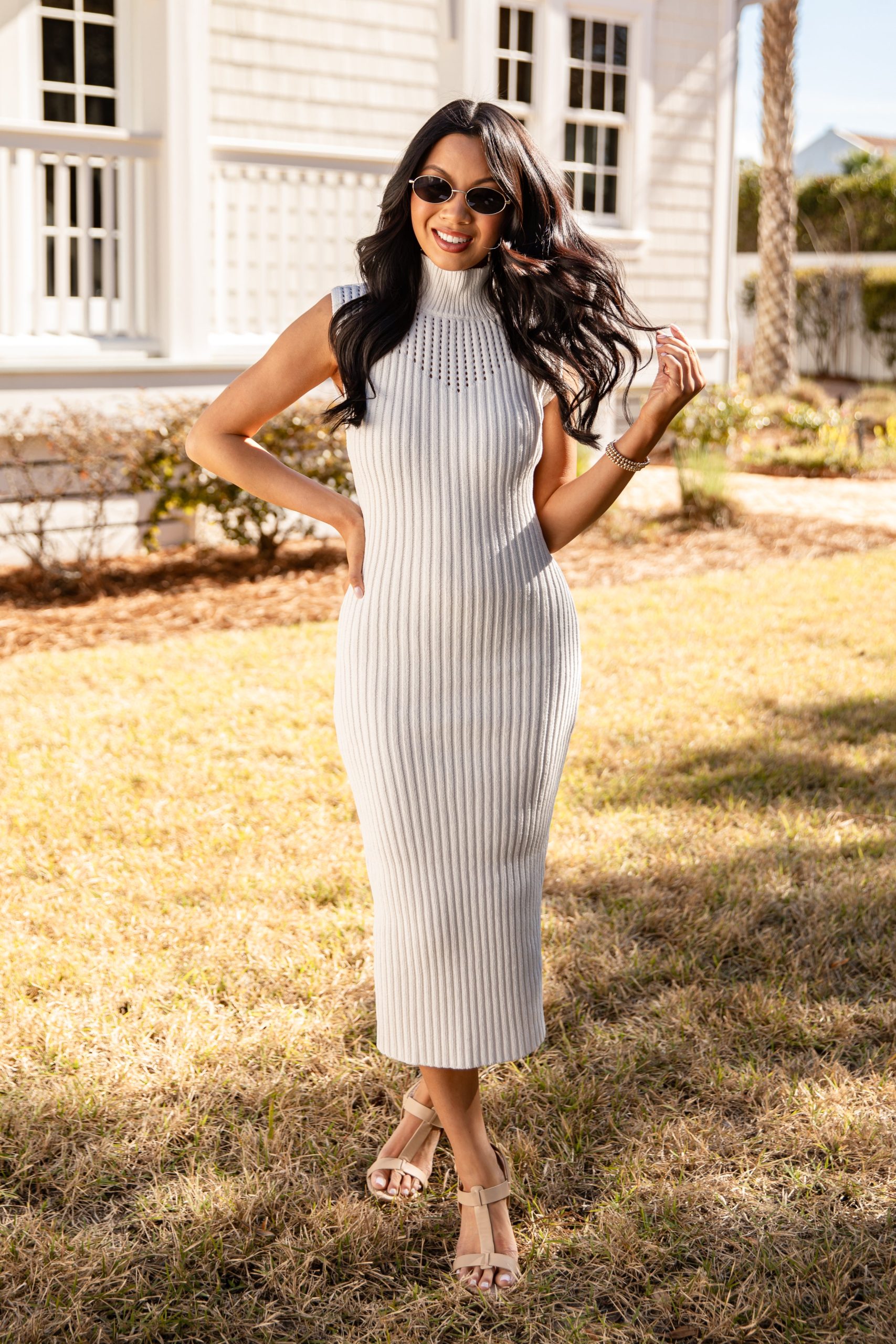 Quiet Confidence Ribbed Off White Midi Dress - Image 2