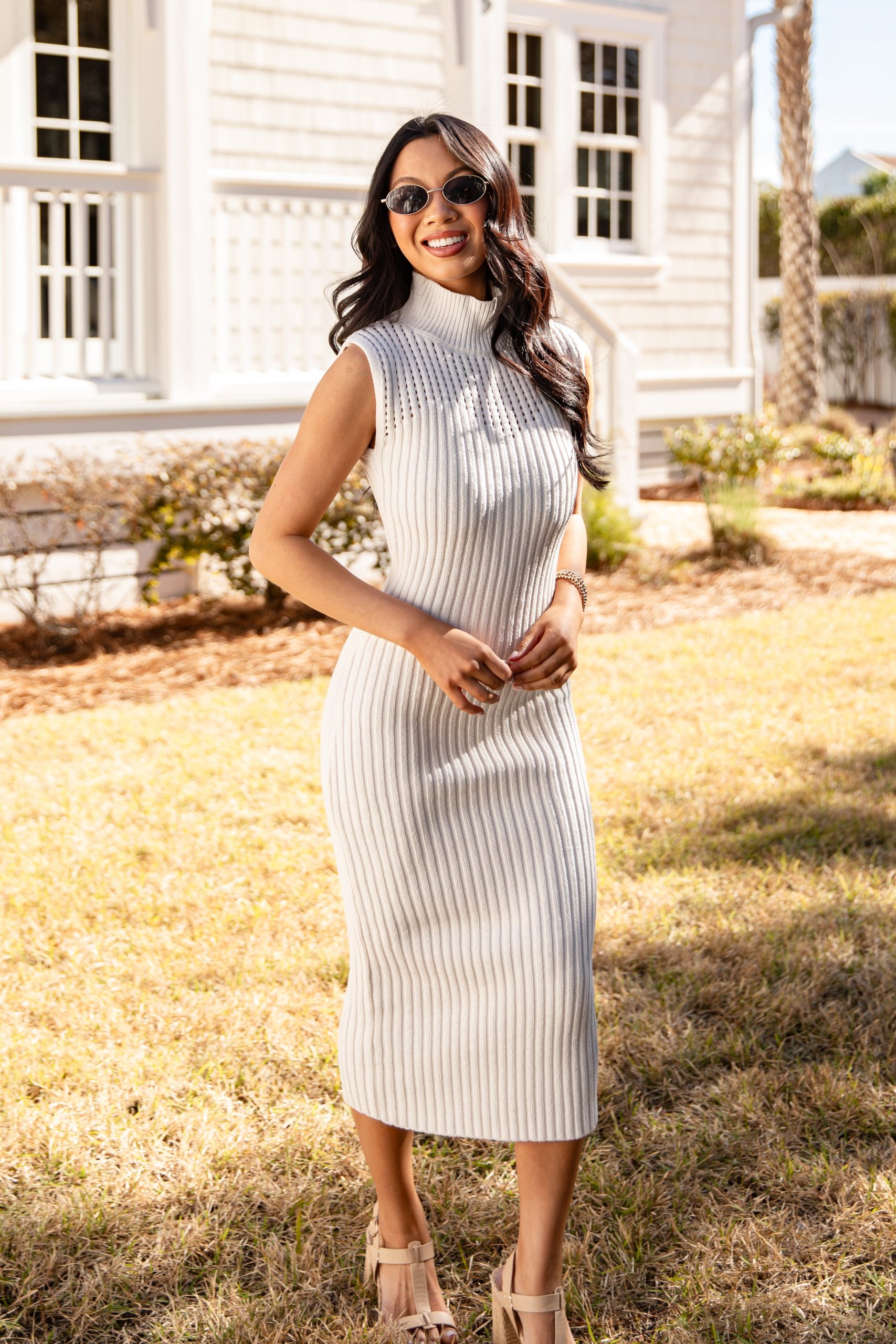 Quiet Confidence Ribbed Off White Midi Dress - Image 4