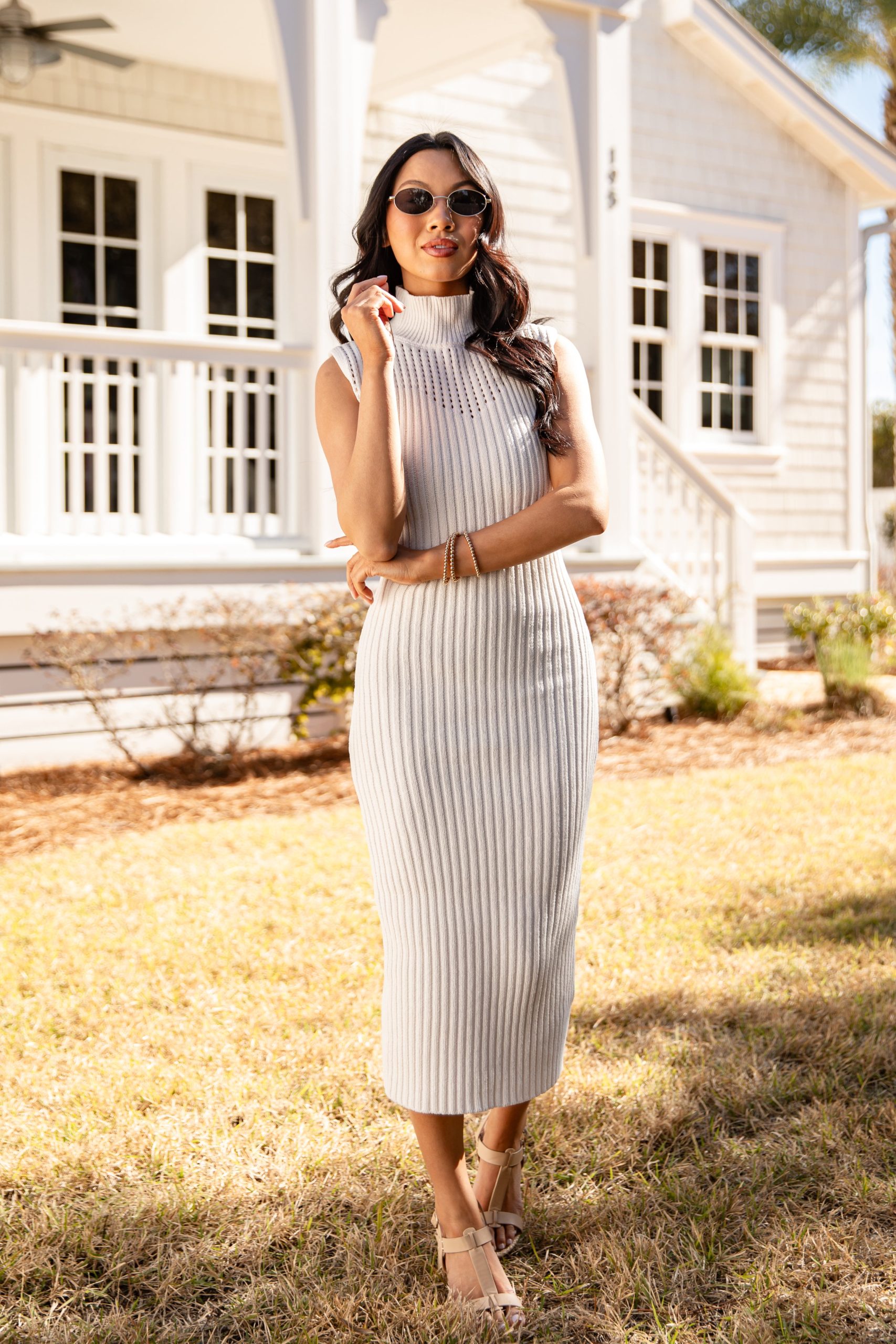 Quiet Confidence Ribbed Off White Midi Dress - Image 3