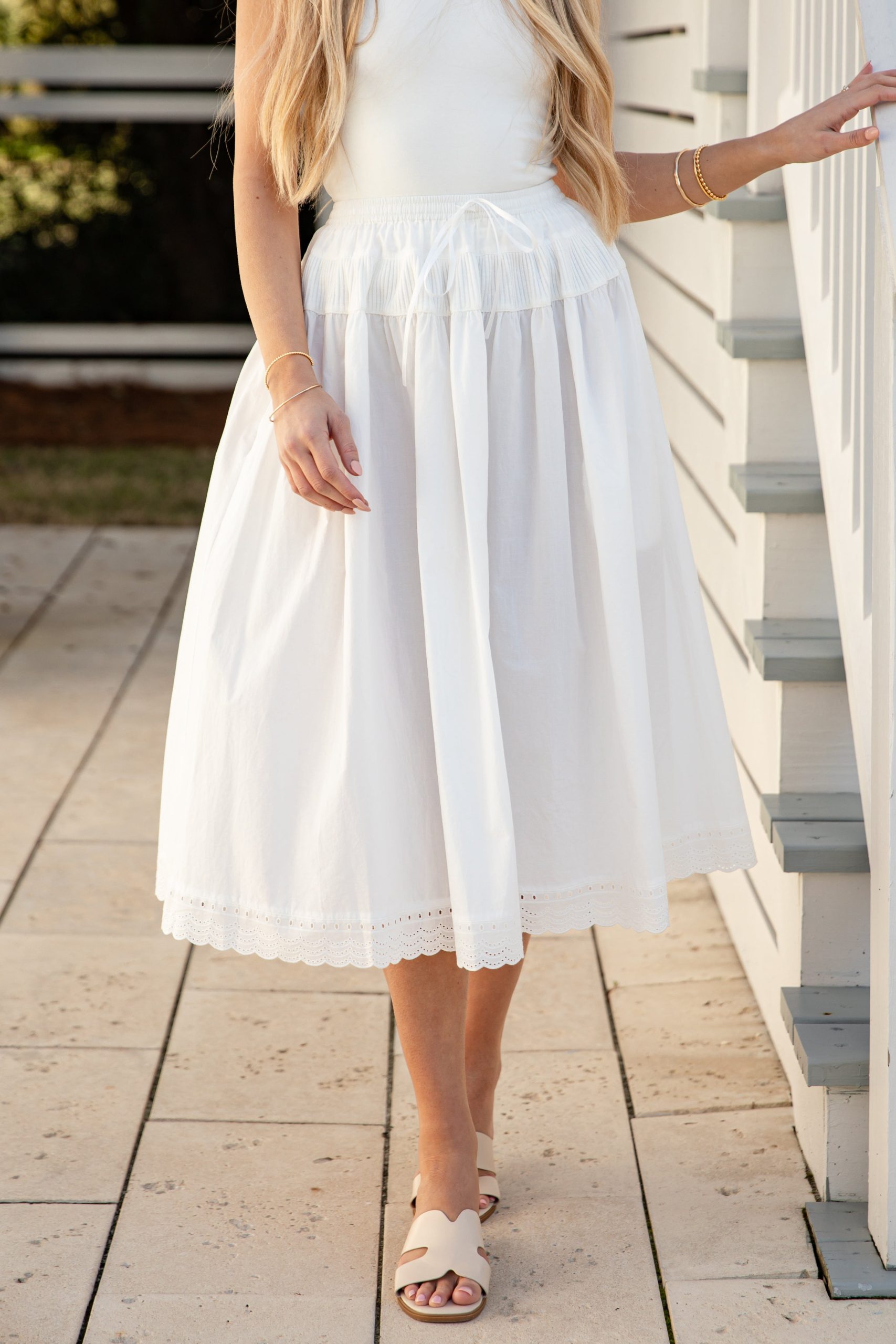 Whispering Breeze Off White Tiered Midi Skirt - Image 5