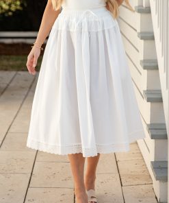 Whispering Breeze Off White Tiered Midi Skirt