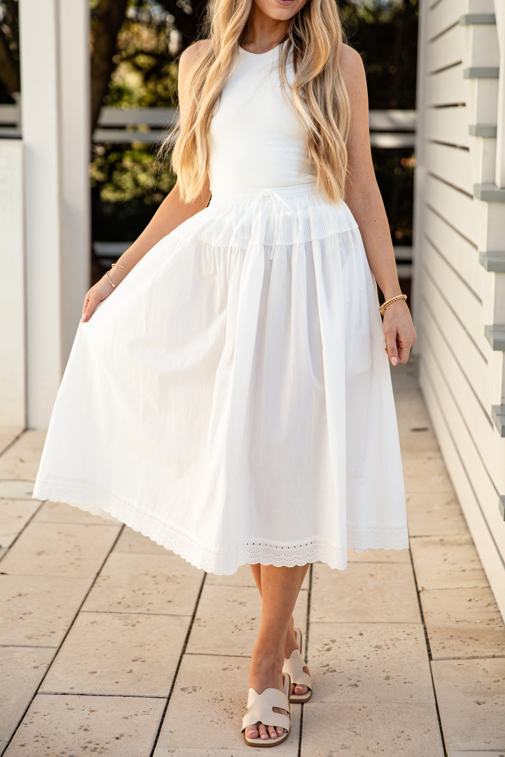 Whispering Breeze Off White Tiered Midi Skirt - Image 3