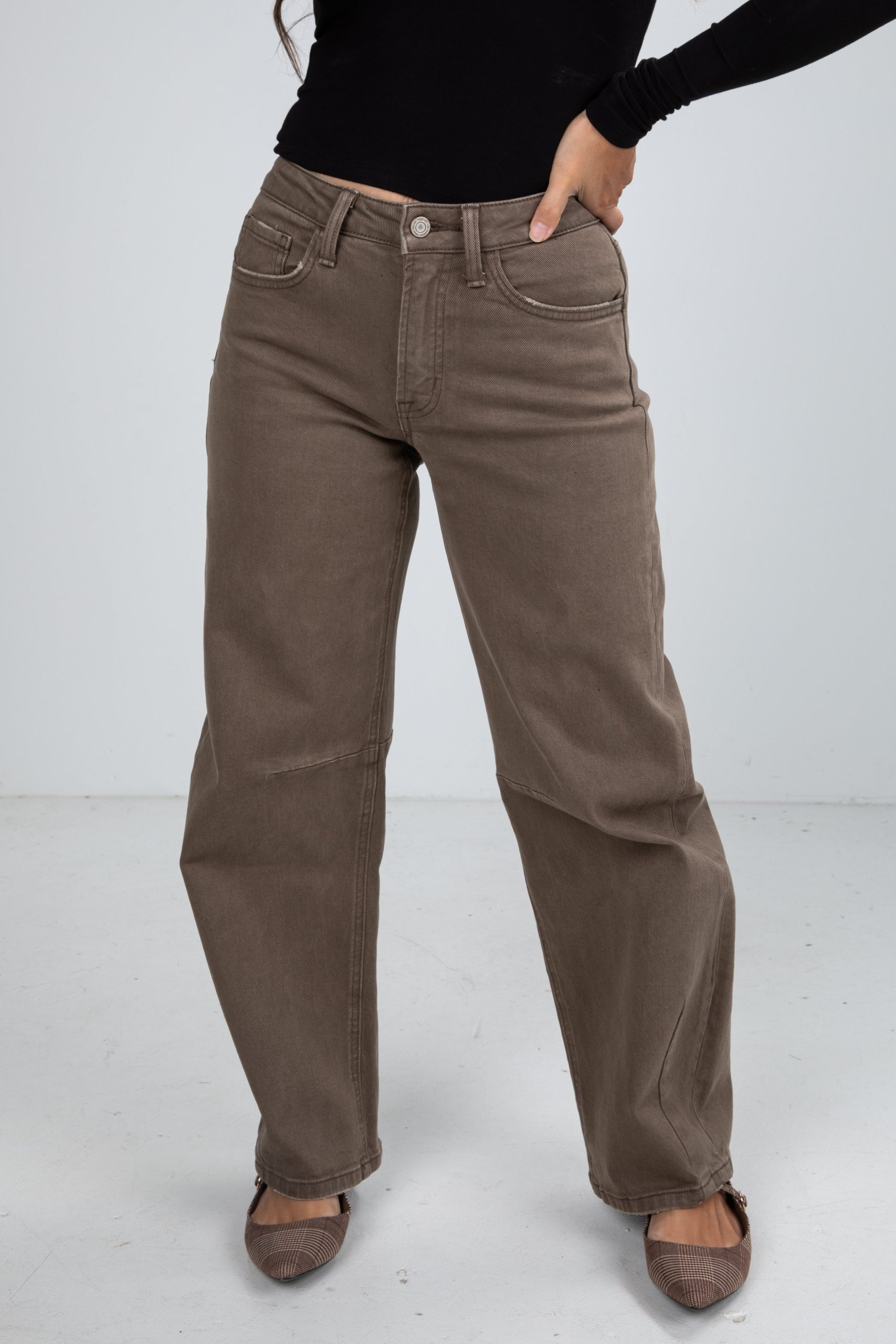 Kate Light Olive High-Rise Barrel Jeans - Image 3
