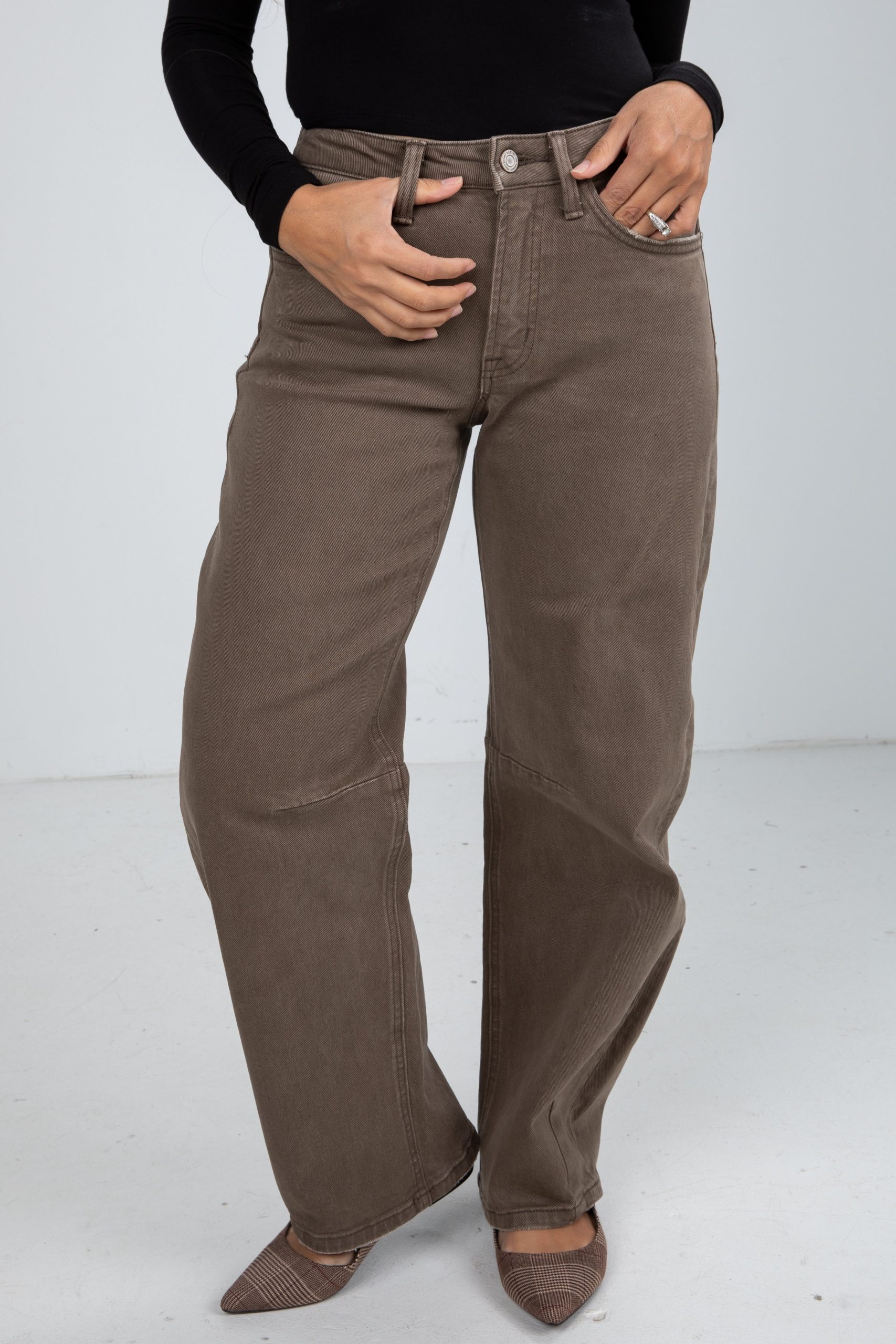 Kate Light Olive High-Rise Barrel Jeans