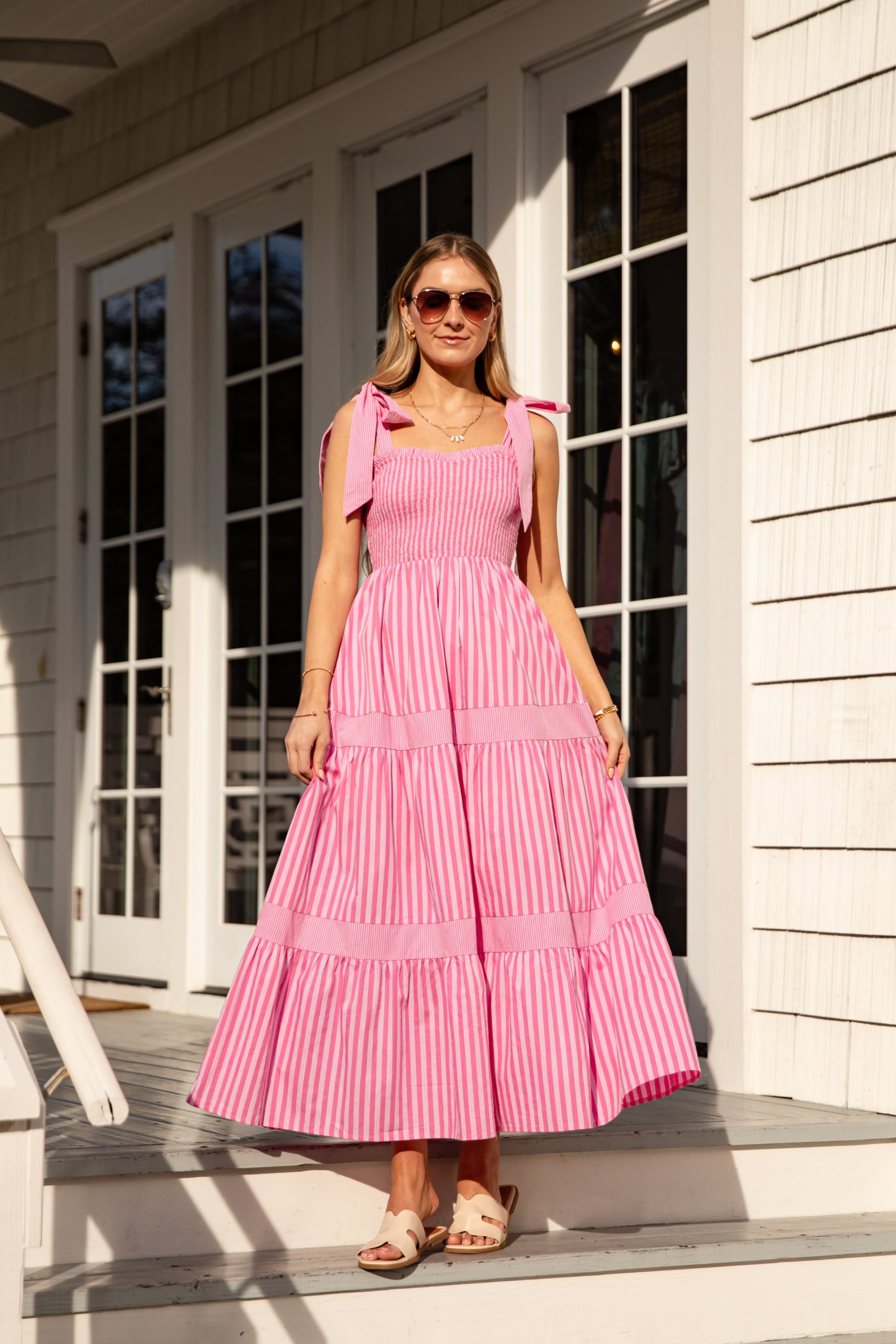 Pink Promenade Striped Tie-Shoulder Midi Dress - Image 2