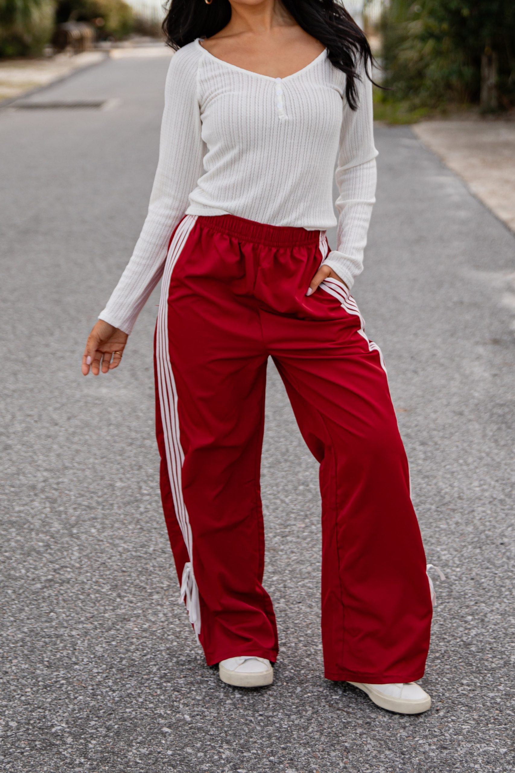 FINAL SALE - Tied to Perfection Red Side-Stripe Track Pants - Image 3