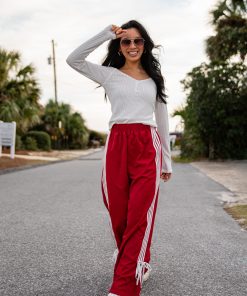FINAL SALE - Tied to Perfection Red Side-Stripe Track Pants