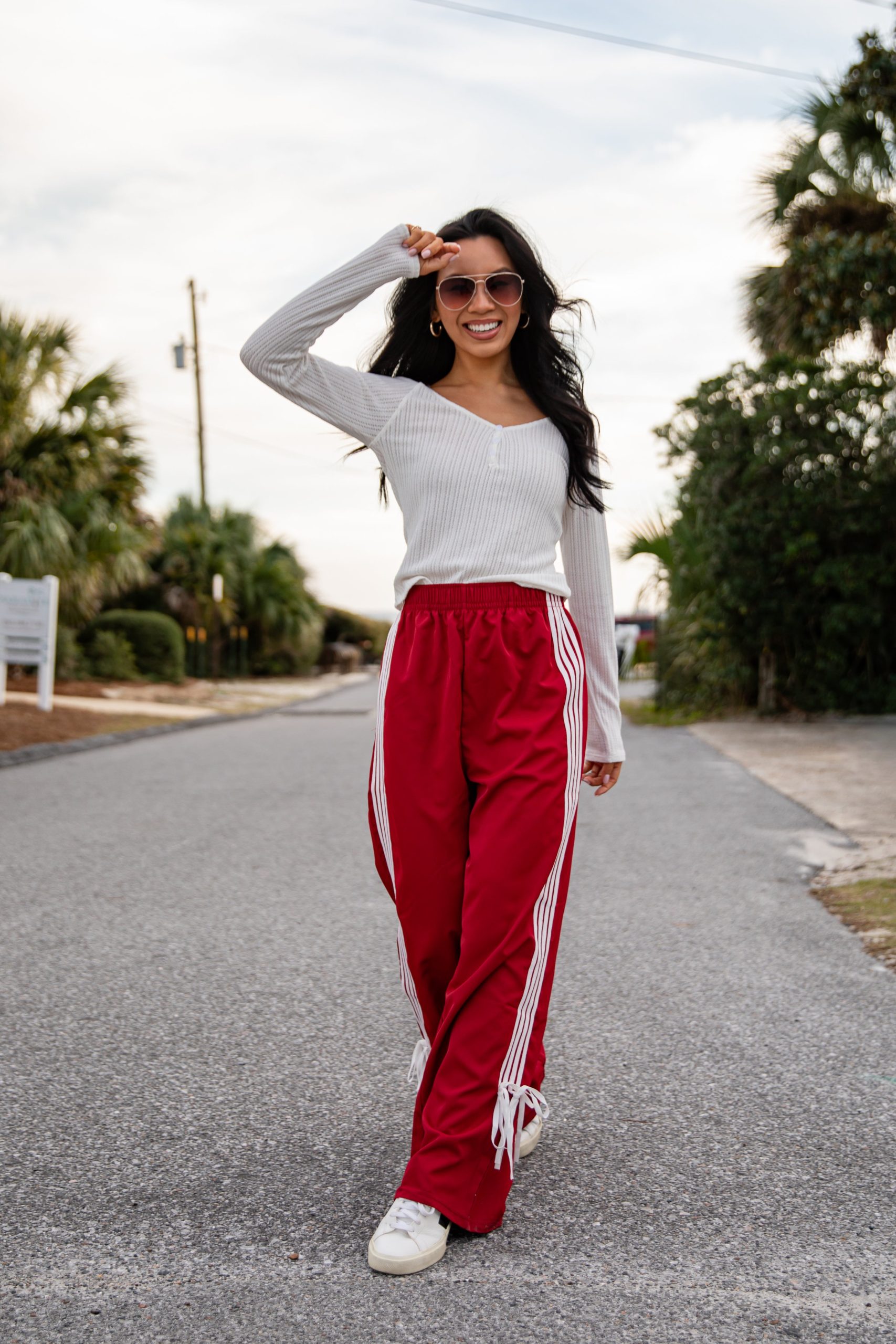 FINAL SALE - Tied to Perfection Red Side-Stripe Track Pants