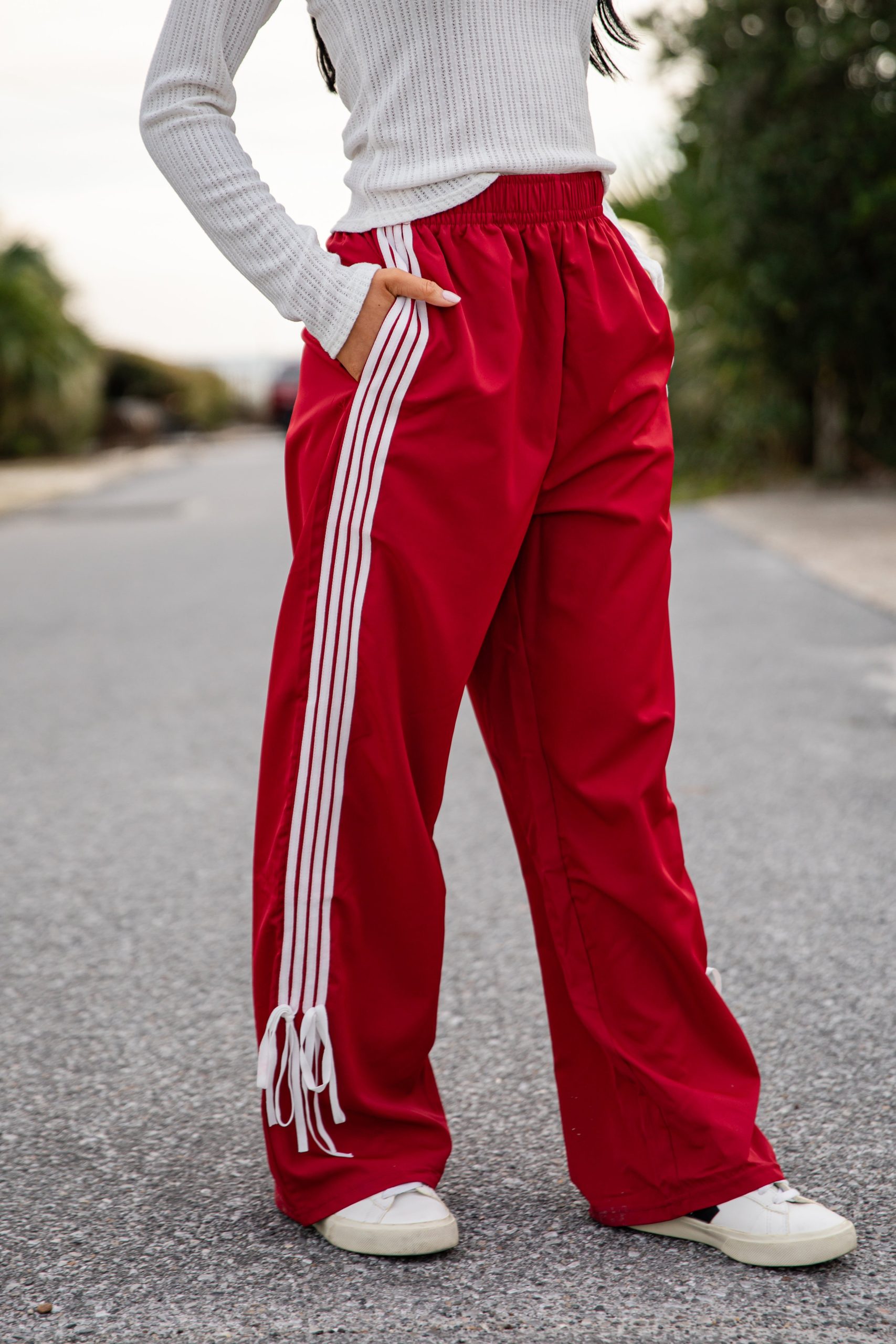 FINAL SALE - Tied to Perfection Red Side-Stripe Track Pants - Image 4