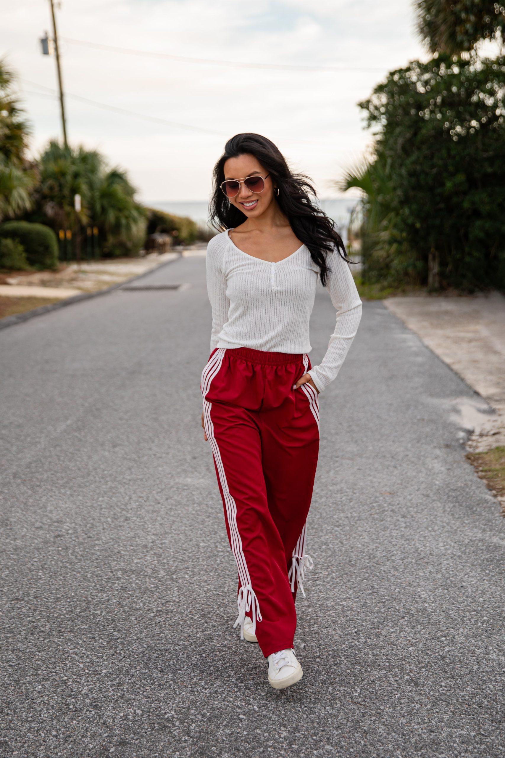FINAL SALE - Tied to Perfection Red Side-Stripe Track Pants - Image 5