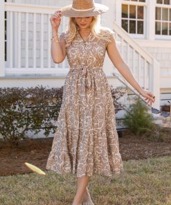Living Easy Floral Taupe Midi Dress