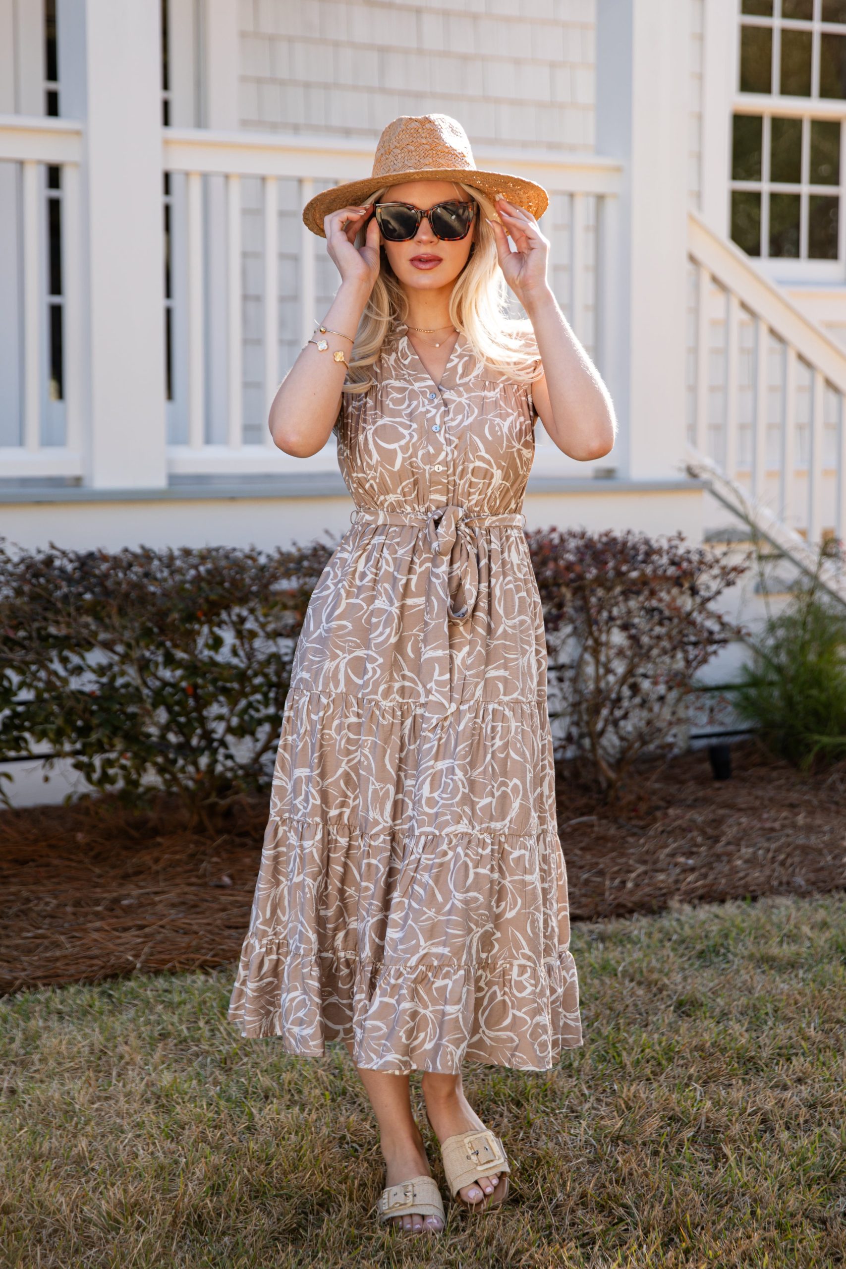 Living Easy Floral Taupe Midi Dress - Image 5