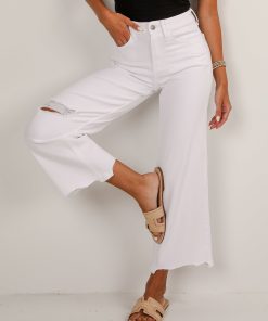 Callie White High-Rise Distressed Crop Wide Leg Jeans