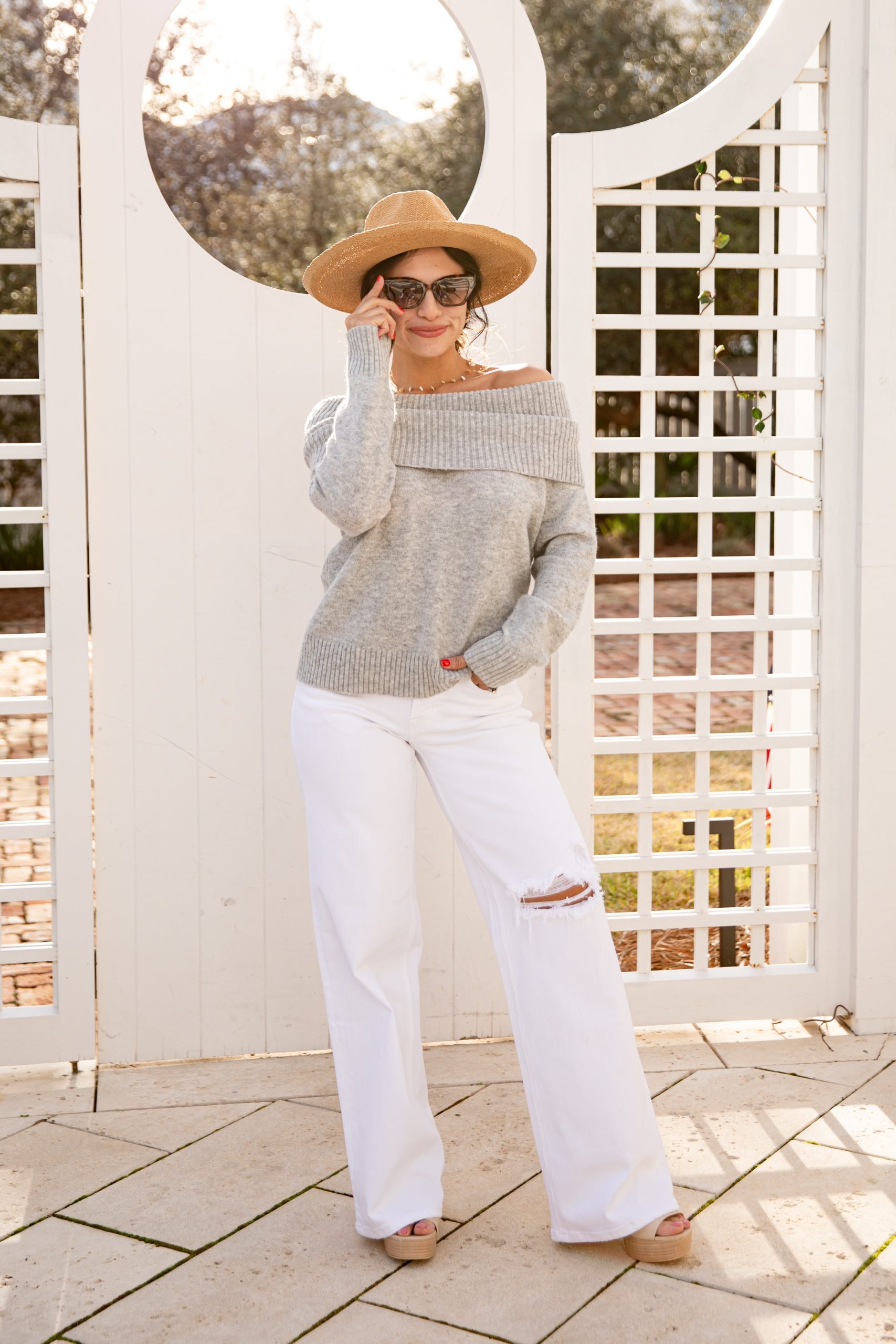 Olivia White Mid Rise Distressed Wide Leg Jeans - Image 2