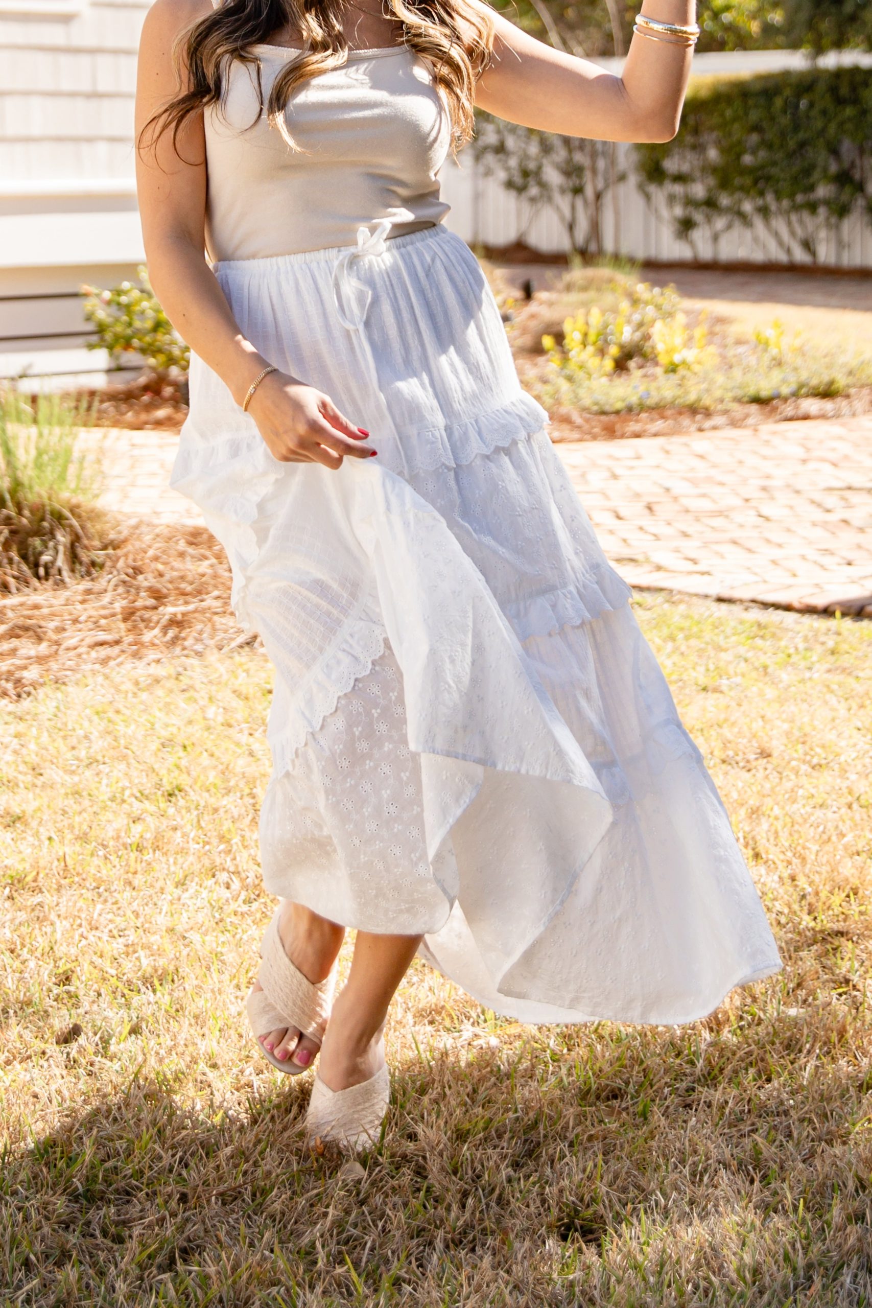 Meadowlight Tiered Eyelet White Maxi Skirt - Image 3