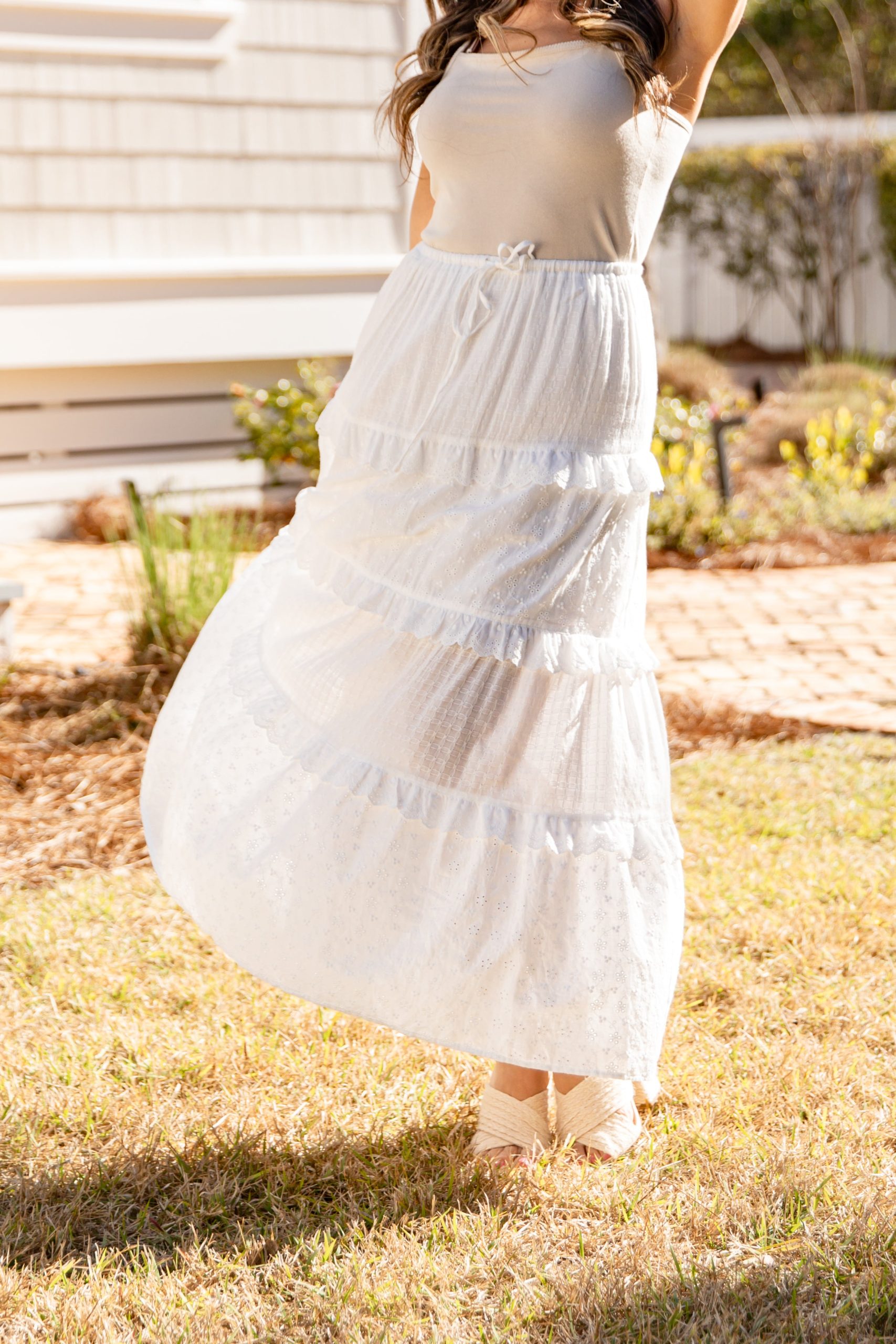 Meadowlight Tiered Eyelet White Maxi Skirt - Image 5